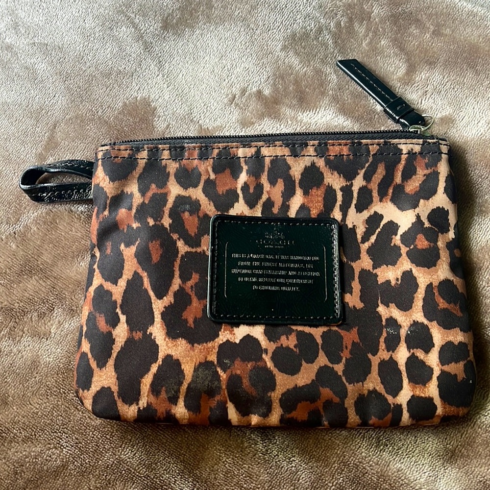 Coach Leopard Print Wristlet Brown Black Tan